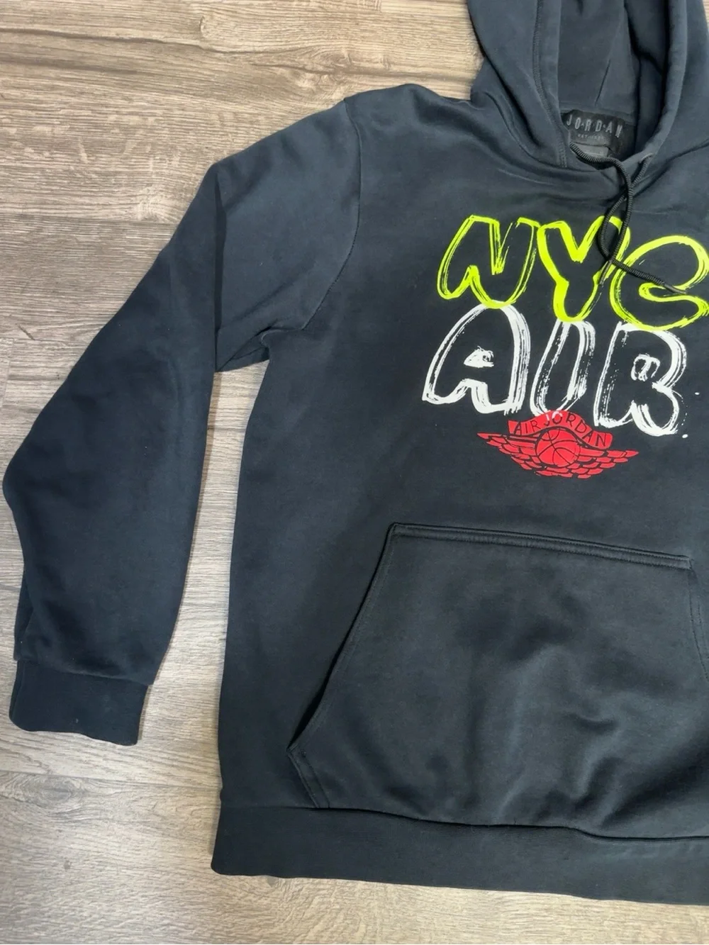 Jordan Black Hoodie with Neon Green, White & Red NYC AIR Graphic
